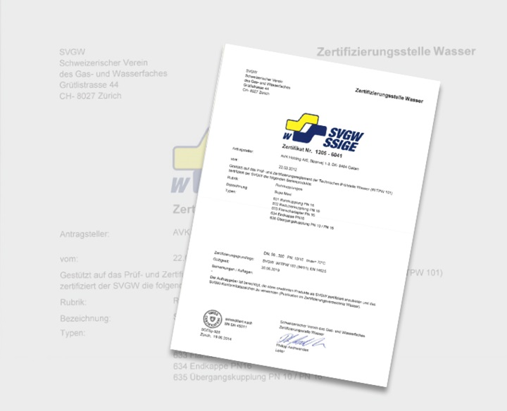SVGW certificate - Supa Maxi™ couplings